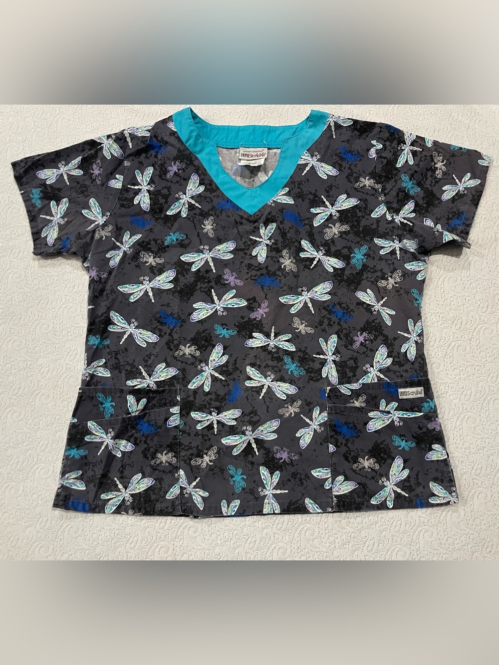 Dragonfly Print Scrub Top - Sz L